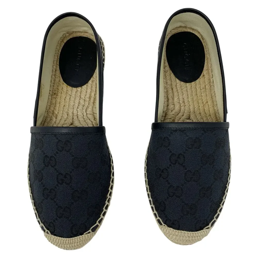 Gucci GG Supreme Monogram Canvas Espadrille Flats Black Size 37